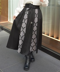 レースアップ×ジャガードスカート(黒-F)
