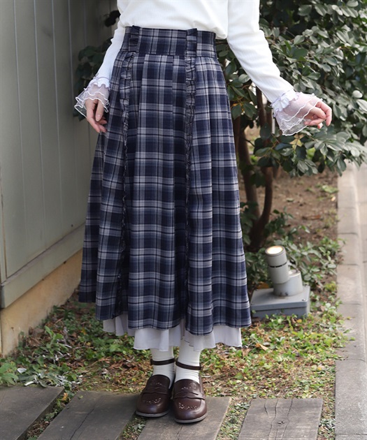 プチフリルチェック柄スカート(紺-F)