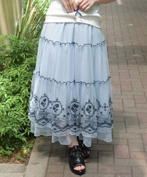 ローズ刺繍×チュールスカート【ランク別お値下げ対象商品】(サックス-F)