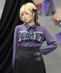 チェックレイヤードトップス(パープル-M)