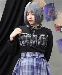 チェックレイヤードトップス(黒-M)