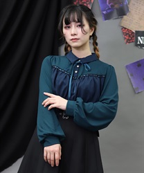 チェックレイヤードトップス(ブルーグリーン-M)