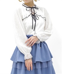 ボレロ風バイカラーレースプルオーバー(白-M)