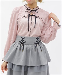 ボレロ風バイカラーレースプルオーバー(ピンク-M)