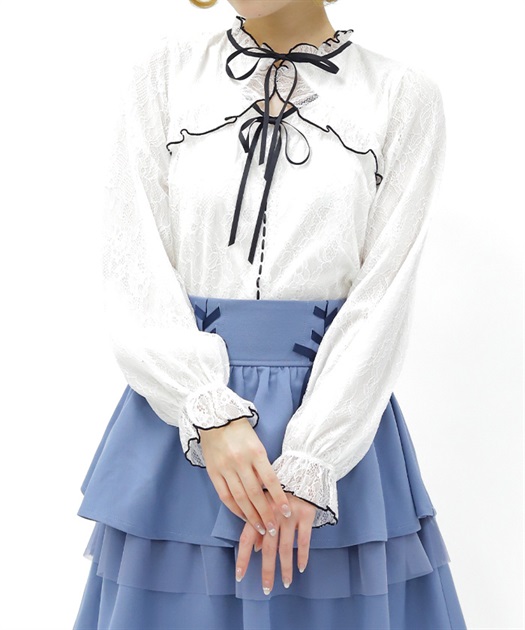 ボレロ風バイカラーレースプルオーバー