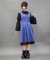 バックフリルジャカードワンピース(ブルー-M)