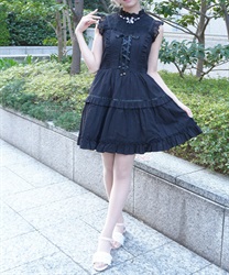 コットンレースキャミワンピース【POE】(黒-M)