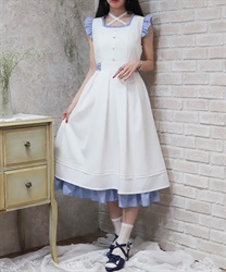 バイカラーフレアノースリワンピース(白-M)