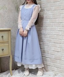 バイカラーフレアノースリワンピース(ブルー-M)