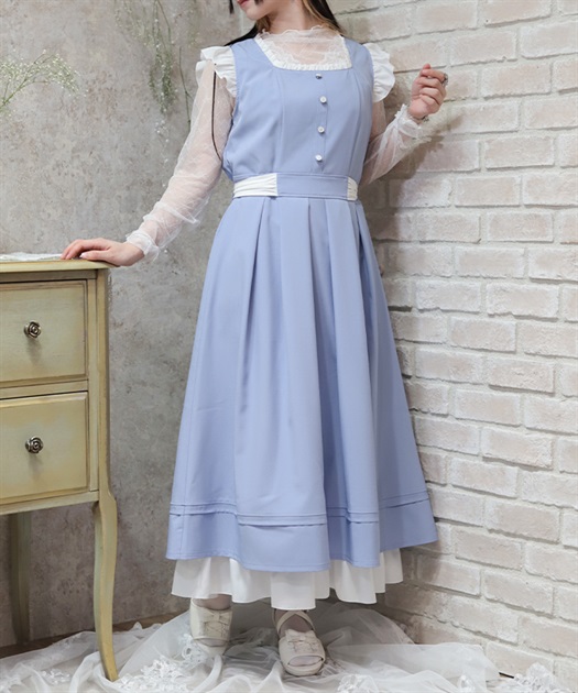 バイカラーフレアノースリワンピース