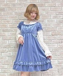 トロワリボンベロアワンピース(ブルー-M)