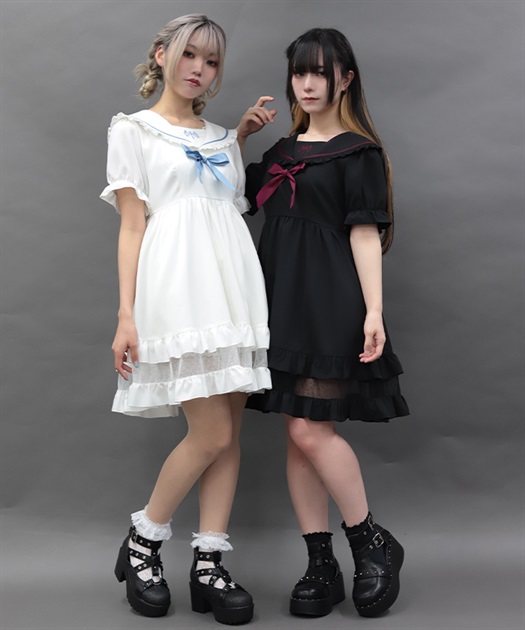 クロス刺繍セーラーミニワンピース
