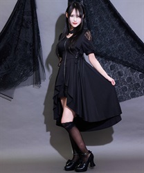 フィッシュテールフレアワンピース(黒-M)
