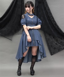 フィッシュテールフレアワンピース(インディゴ-M)
