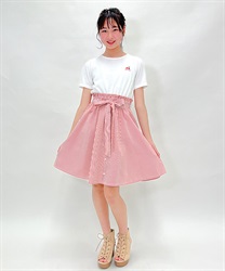 kids連釦ストライプドッキングワンピース(赤-150cm)
