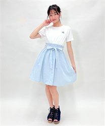 kids連釦ストライプドッキングワンピース(サックス-150cm)
