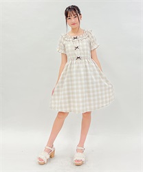 kids連リボン２ＷＡＹチェックワンピース【期間限定価格】(ベージュ-150cm)