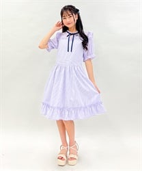 kidsビスチェ切替ストライプワンピース【期間限定価格】(ラベンダー-150cm)
