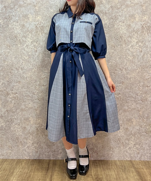 チェック×パッチワークワンピース | outlet | axes femme online チェック×パッチワークワンピース | outlet | axes femme online