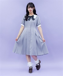 ロゴ刺繍プリーツワンピース【2点10%OFF対象商品】(グレー-M)