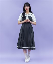 ストライプドッキングワンピース(黒-M)