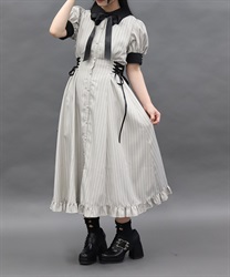 ストライプロングワンピース(グレー-M)