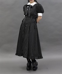ストライプロングワンピース(黒-M)