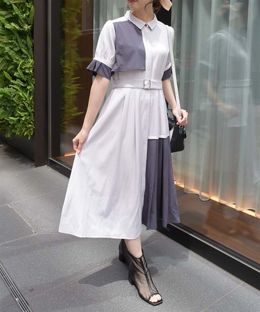 プリーツバイカラーワンピース | outlet | axes femme online shop プリーツバイカラーワンピース | outlet | axes femme online shop