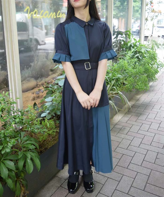 プリーツバイカラーワンピース | outlet | axes femme online shop プリーツバイカラーワンピース | outlet | axes femme online shop