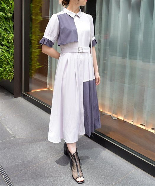 プリーツバイカラーワンピース | レディース服・レディース