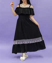 オフショルフリルロングワンピース【二次予約】(黒-M)