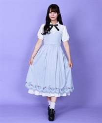 ティーパーティー刺繍ワンピース(サックス-M)