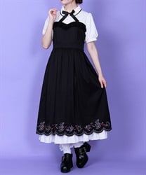ティーパーティー刺繍ワンピース(黒-M)