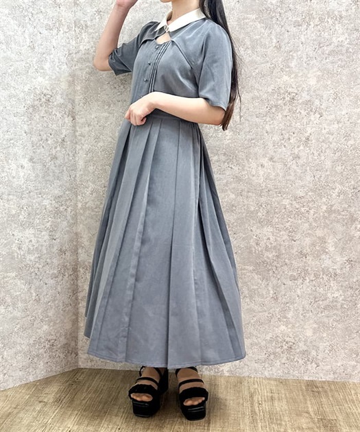 襟付カットワークプリーツワンピース | 衣料 | axes femme 襟付カットワークプリーツワンピース | 衣料 | axes femme