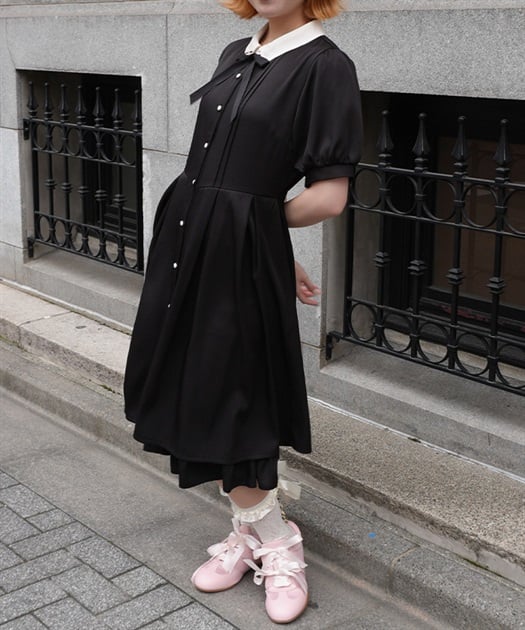 ブローチ付きバイカラーワンピース【POE】