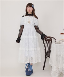 ショルダーリボン総レースワンピース【予約】(白-M)