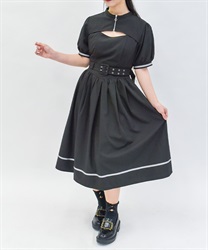 ボレロ風ハイウエストワンピース(黒-F)