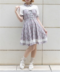 ビスチェ風ドッキングワンピース(ブルーグレー-F)