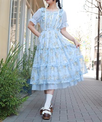 レース×ブーケティアードワンピース【予約】(サックス-F)
