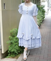ローズ×はしごレースワンピース【ランク別お値下げ対象商品】(サックス-M)