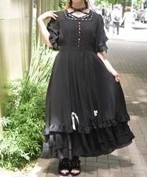 ローズ×はしごレースワンピース【ランク別お値下げ対象商品】(黒-M)