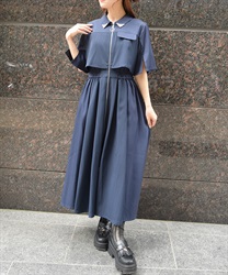 ジップ×異素材ワンピース【WEB先行販売】(紺-F)