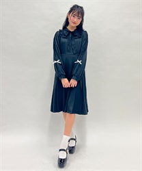kids肩レースブロッキングワンピース(黒-150cm)