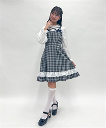 kidsチェック柄ドッキングワンピース(紺-150cm)