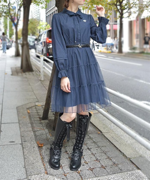 胸刺繍デニム×チュールワンピース | axes femme | axes femme 胸刺繍デニム×チュールワンピース | axes femme | axes femme