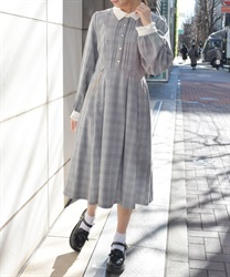 チェーン付きバイカラーワンピース【2点10%OFF対象商品】(グレー-F)