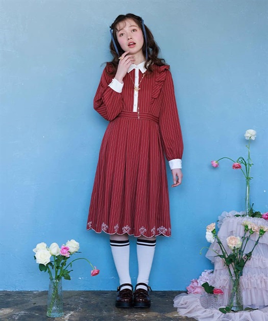 スカラップ刺繍バイカラーワンピース | レディース服 スカラップ刺繍バイカラーワンピース | レディース服