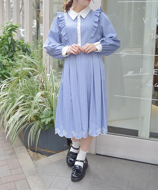 スカラップ刺繍バイカラーワンピース | レディース服 スカラップ刺繍バイカラーワンピース | レディース服