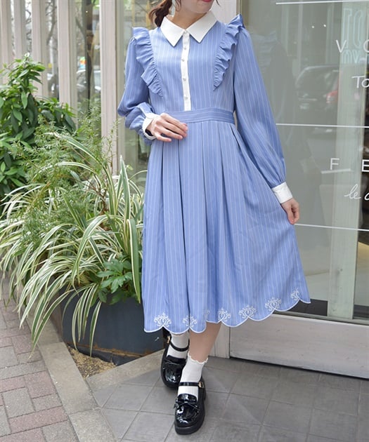 スカラップ刺繍バイカラーワンピース | レディース服 スカラップ刺繍バイカラーワンピース | レディース服