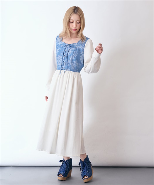 ブーケデニムレースアップワンピース | レディース服 ブーケデニムレースアップワンピース | レディース服